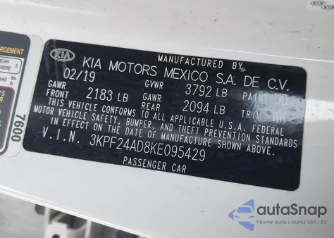 2019 Kia Forte Fe from USA, damaged, VIN 3KPF24AD8KE095429